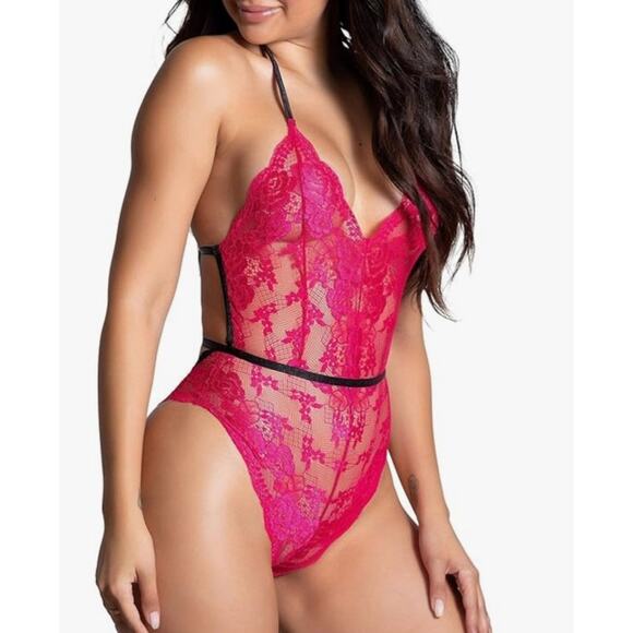 Yandy Floral Lace Teddy Open Strappy Halter Straps Cheeky Back Bottom NW… - Picture 1 of 9